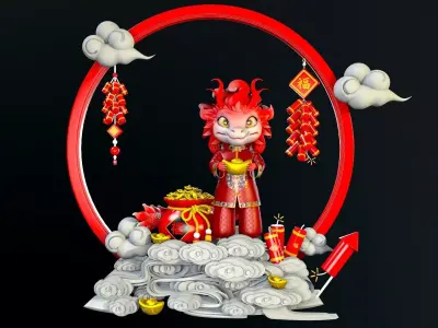 Little Dragons Low-poly 3D model