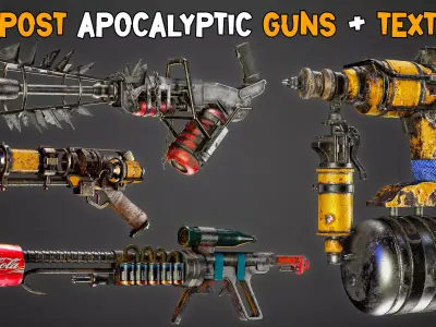 35 Post Apocalyptic Guns with 4K Texture Low-poly 3D model