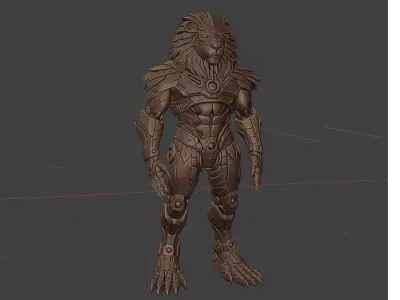 Cyber Lion Guardian Armored Futuristic Warrior 3D print model