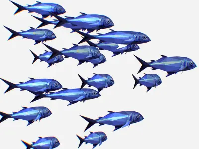 Animated Low Poly Art Flock Blue Sea Fish Low-poly 3D model