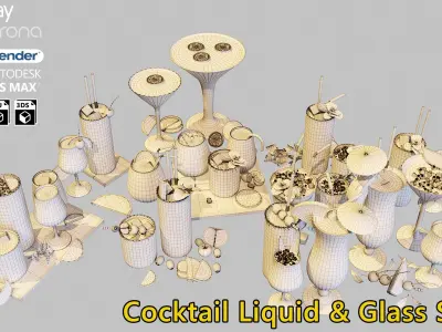 Cocktail Liquid and Glass Set 3D model