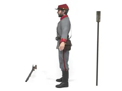 Confederate Soldier 3 - Artillery Low-poly 3D model