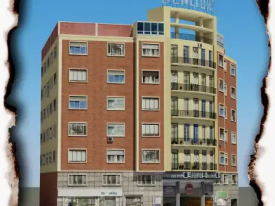 Building hotel with windows and balconies Low-poly 3D model