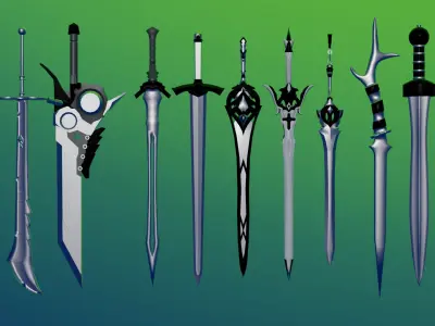 100 Fantasy Weapons Basemesh Pack V5 Low-poly 3D model