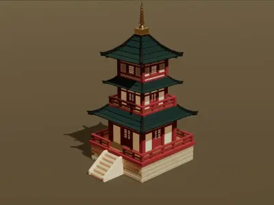 Japanese Temple Low-poly 3D model