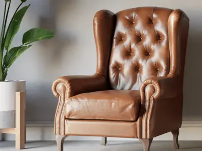  Tufted Leather Antique Armchair Model, Brown 