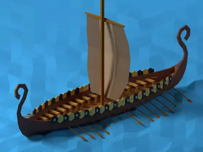 Low poly Viking Ship Low-poly 3D model
