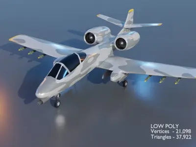 A 10 Thunderbolt Attack Plane - low poly Low-poly 3D model