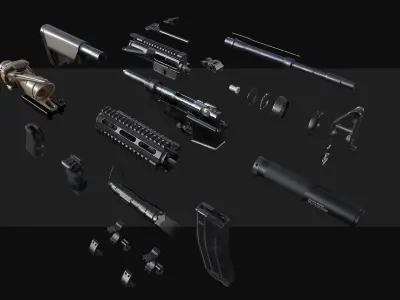 M4A1 with Attachments Low-poly 3D model