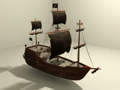 Giant Pirate Ship with interior and props Low-poly 3D model