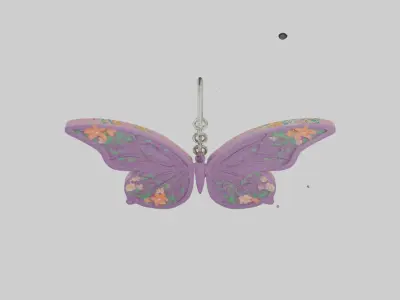 Butterfly with floral design keychain model Low-poly 3D model