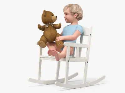 Child with Teddy Bear on Rocking Chair 3D model