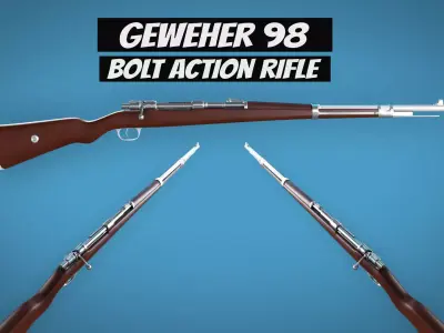 Mauser Gewehr 98 Bolt Action Rifle LowPoly Firearm 3D Model Low-poly 3D model