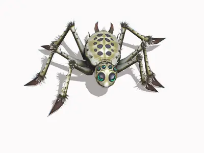 White Spider Insect Animated Funny Cartoon Low-poly 3D model