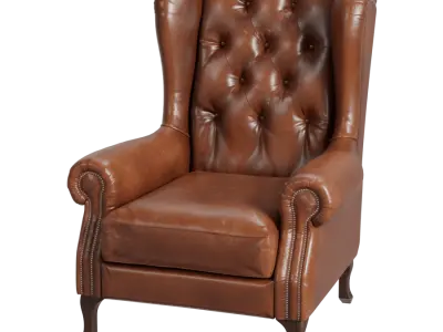  Tufted Leather Antique Armchair Model, Brown 