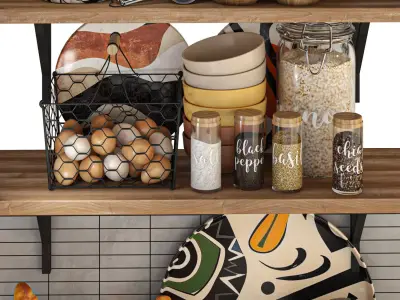 Kitchen Shelf Decor Beard Eggs Bottles Spices Collection Low-poly 3D model