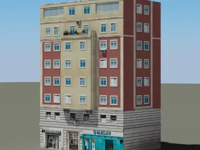 Building apartment with flat roof Low-poly 3D model