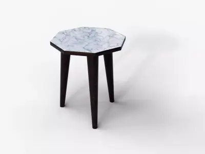 Marble Top Wooden Stool 3D Model Small Furniture Asse Low-poly 3D model