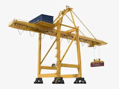 Quayside Container Crane with Container Rigged 3D model