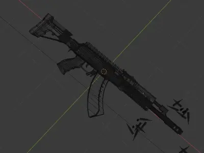 Gun model with gold spikes Low-poly 3D model