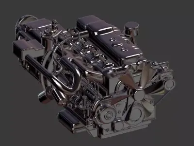 Isuzu 4BC2 Diesel Engine Low-poly 3D model