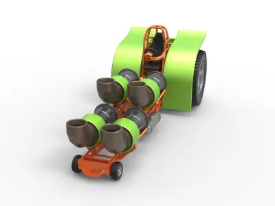 Pulling tractor with 4 jet engines 3 Scale 1 to 25 3D print model