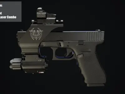 Glock 17 with mount red dot and flashlight and laser combo Low-poly 3D model