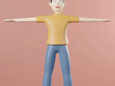 Cartoon Character Young Man Rigged Low-poly 3D model