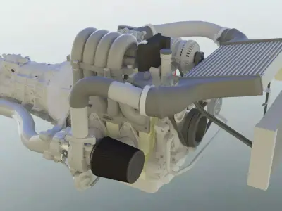 Rotary 13B RX7 MAZDA Custom turbo setup complete engine 3D model