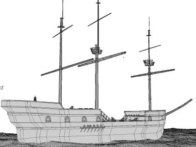 Galleon BattleShip Low-poly 3D model