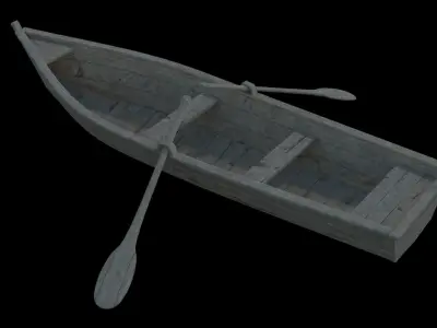 Boat model wooden with two paddles 3D model