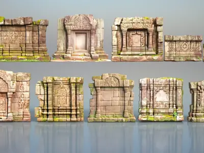 Low poly ruin Temple Walls - 240625 Low-poly 3D model