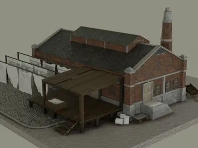 Factory brick building Free 3D model