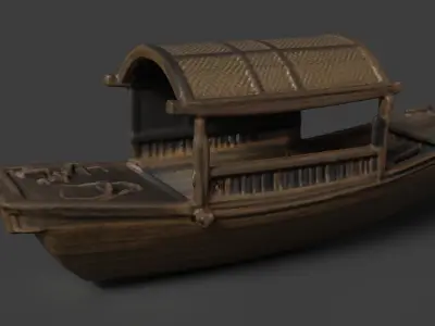 Chinese wooden boat  figure  Low-poly 3D model
