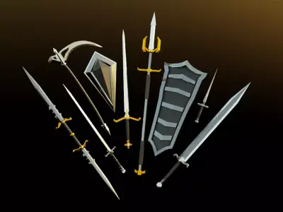 20 Low-poly Dark Medieval Fantasy Weapons For Games Low-poly 3D model