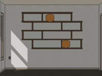 Wall-Mounted Modular Wooden Shelf and Modern Interior Furniture Low-poly 3D model