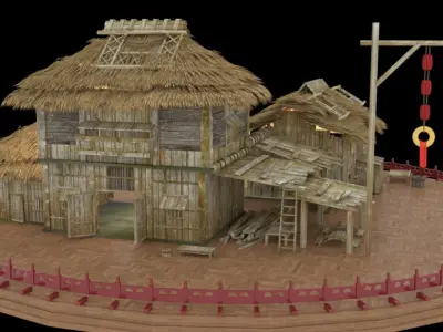 Chinese ancient cottage  house  3D model