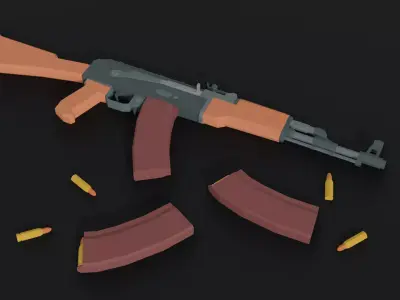 AK 74 Lowpoly gun In 4 colors Low-poly 3D model