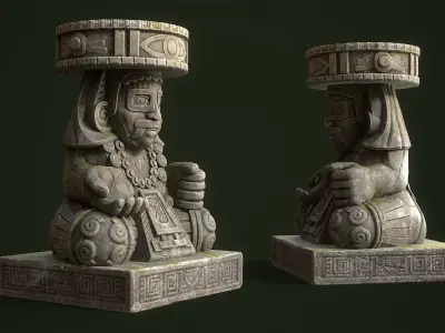 Statue Aztec Huehueteotl God of fire Low-poly 3D model
