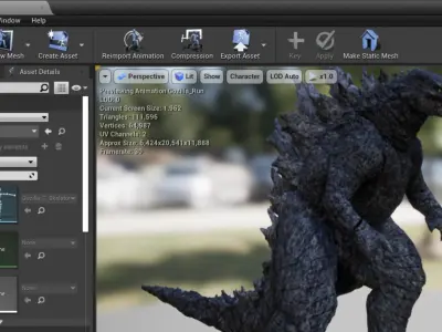 Gozilla Unreal Engine 4 Low-poly 3D model