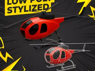 Low Poly Stylized Helicopter Game Ready Flying Vehicle FBX OBJ Low-poly 3D model