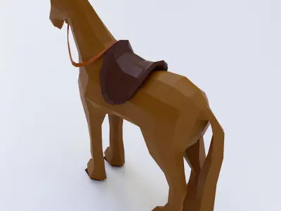 Horse low poly 3d model with saddle Low-poly 3D model