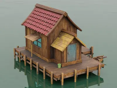 wooden Fishing House Low-poly 3D model