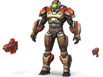 Cartoon Sci-Fi Cyborg Drone Trooper Soldier Low-poly 3D model