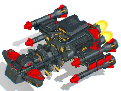 Animated Flying Military Battlecruiser Low-poly 3D model