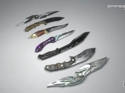 PBR Knife pack Low-poly 3D model
