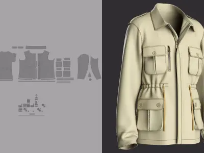 Military Jacket For Men - 3D Clothing Model - OBJ ZPRJ 3D model