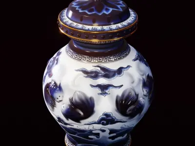 Stylised Chinese Vase Low-poly 3D model