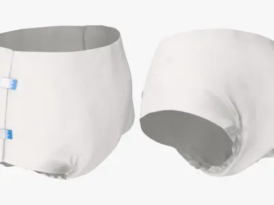 Adult Tape Fastening Incontinence Diaper White 3D model