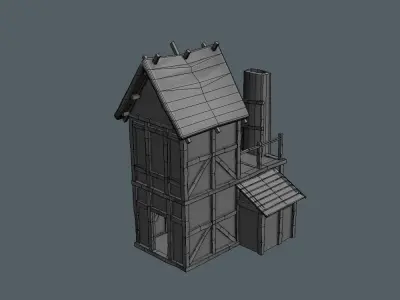 High Quality enterable Medieval house - Building O Low-poly 3D model